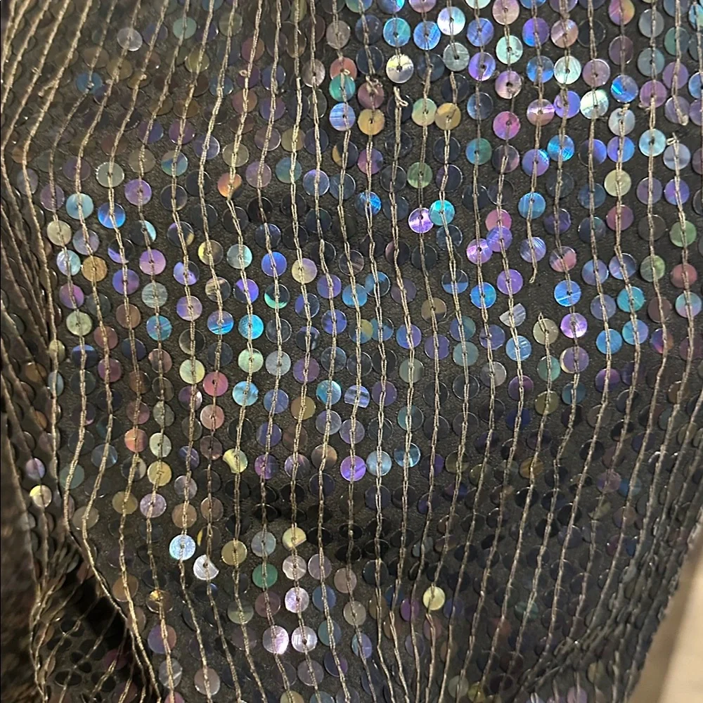 Vintage Black 100% Silk Iridescent Sequin Midi Skirt Holiday Evening Party